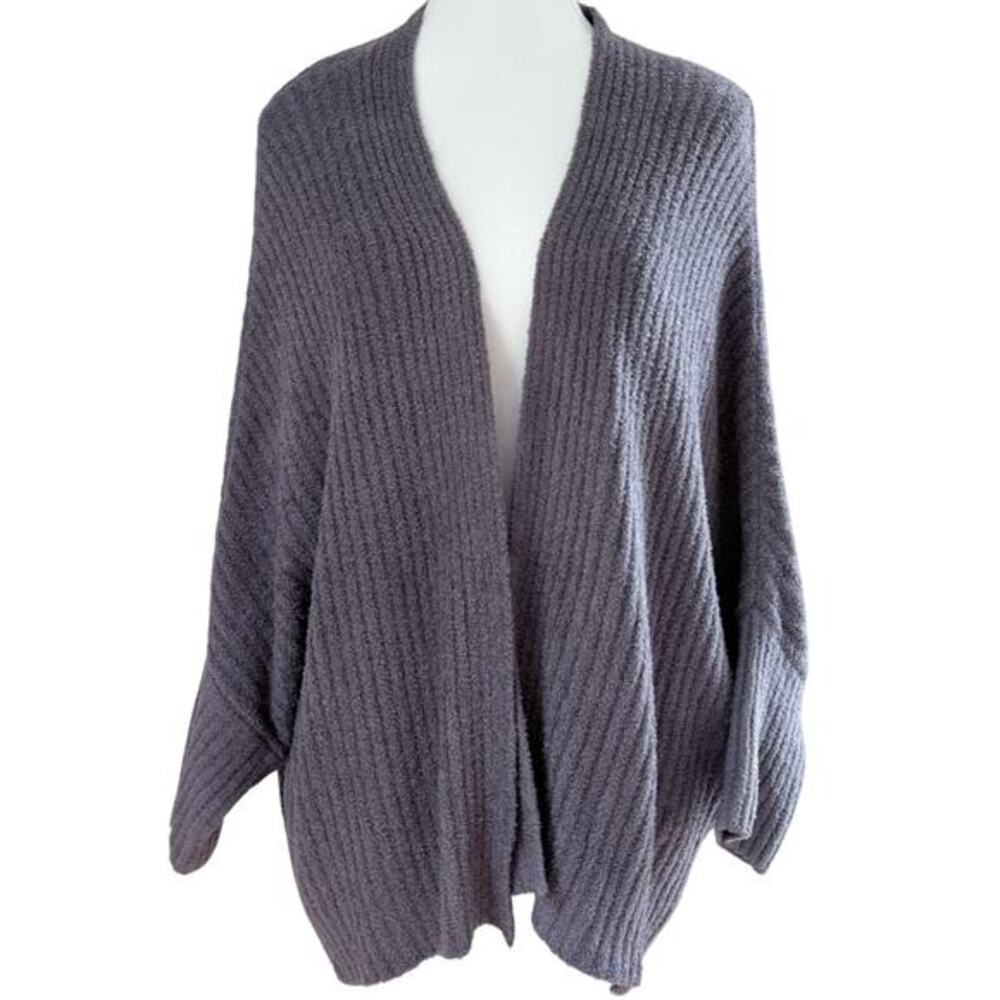 BAREFOOT DREAMS Open Front Cardigan Sweater Cozychic Lite Purple/Gray Cozy L/XL